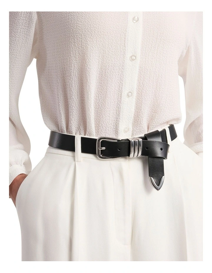 Essie Leather Belt in Black/Silver image 3