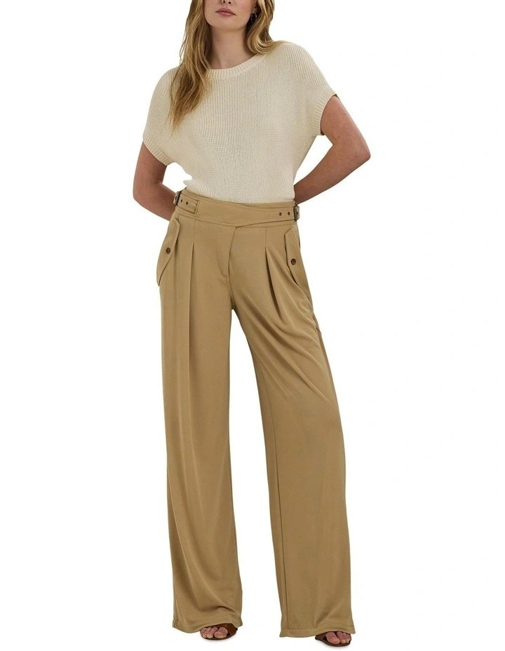 Pleated Stretch Jersey Pant in Beige image 3