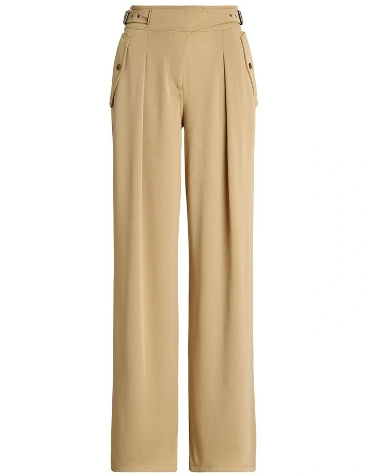 Pleated Stretch Jersey Pant in Beige image 4
