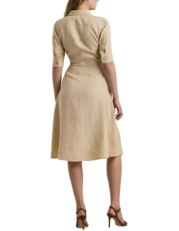 Tie-Front Linen Shirtdress in Beige image 2