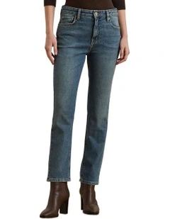 High-Rise Straight Ankle Jean in Blue