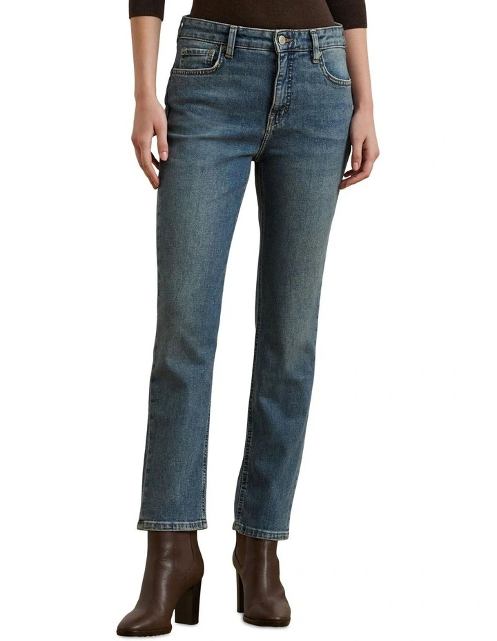 High-Rise Straight Ankle Jean in Blue image 1