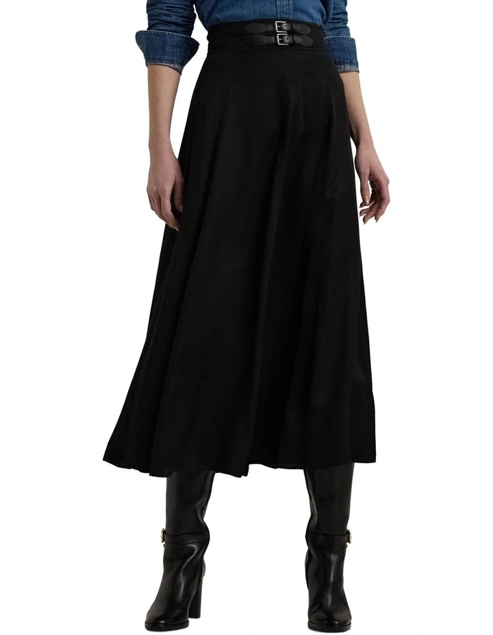 Buckle Trim Twill Midi Skirt in Black image 1
