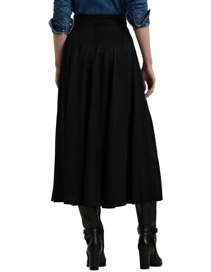 Buckle Trim Twill Midi Skirt in Black image 2