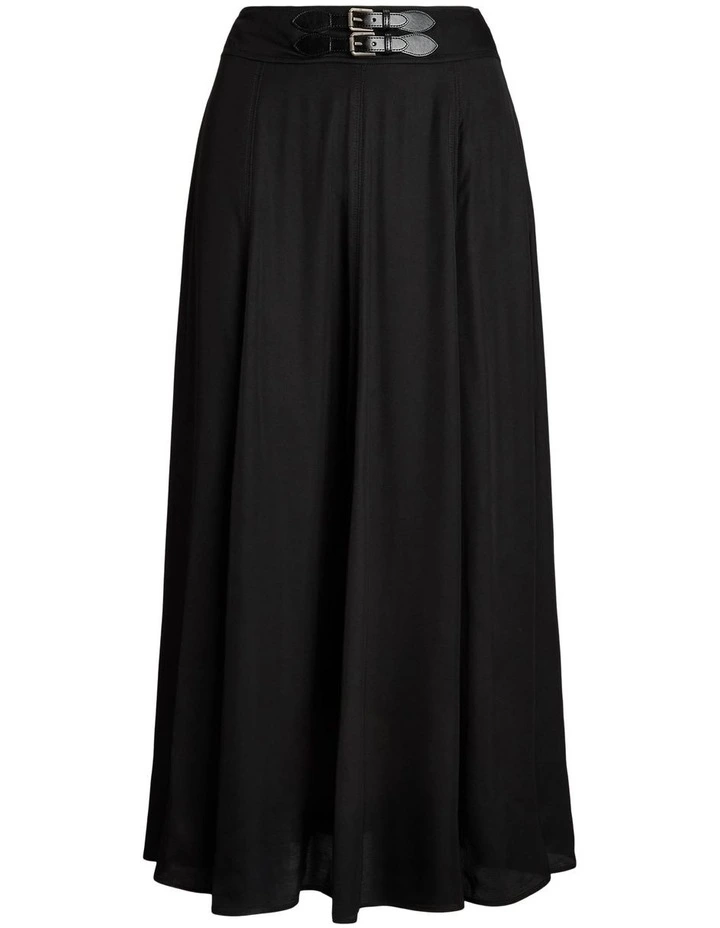 Buckle Trim Twill Midi Skirt in Black image 4