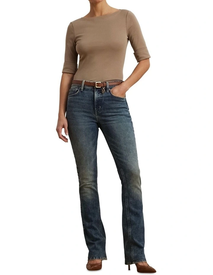 Stretch Cotton Boatneck Tee in Beige image 3