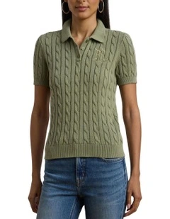 Cable-Knit Cotton Polo Sweater