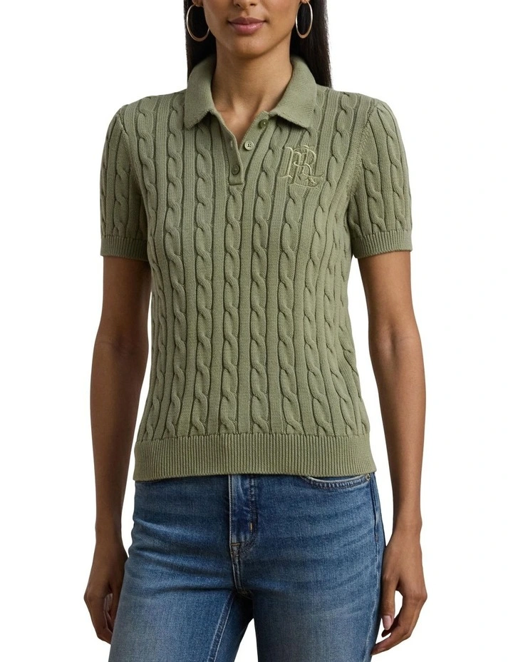 Cable-Knit Cotton Polo Sweater image 1
