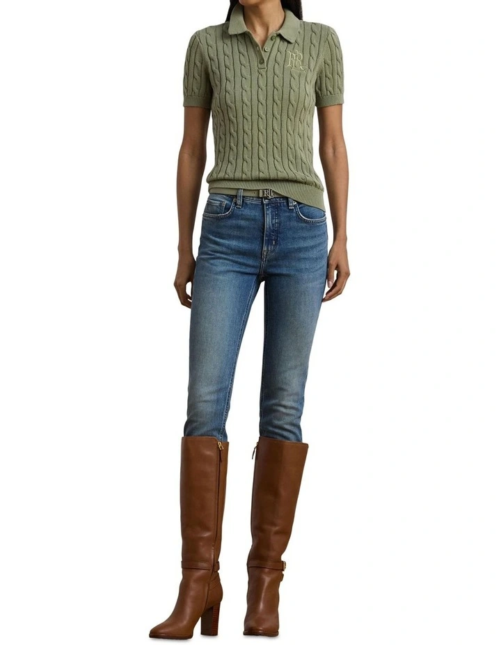 Cable-Knit Cotton Polo Sweater image 3