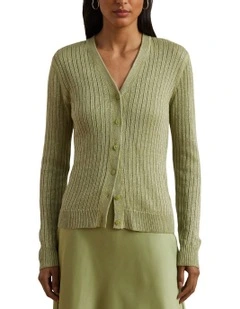 Metallic Linen-Blend Rib-Knit Cardigan
