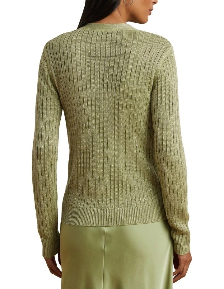 Metallic Linen-Blend Rib-Knit Cardigan image 2