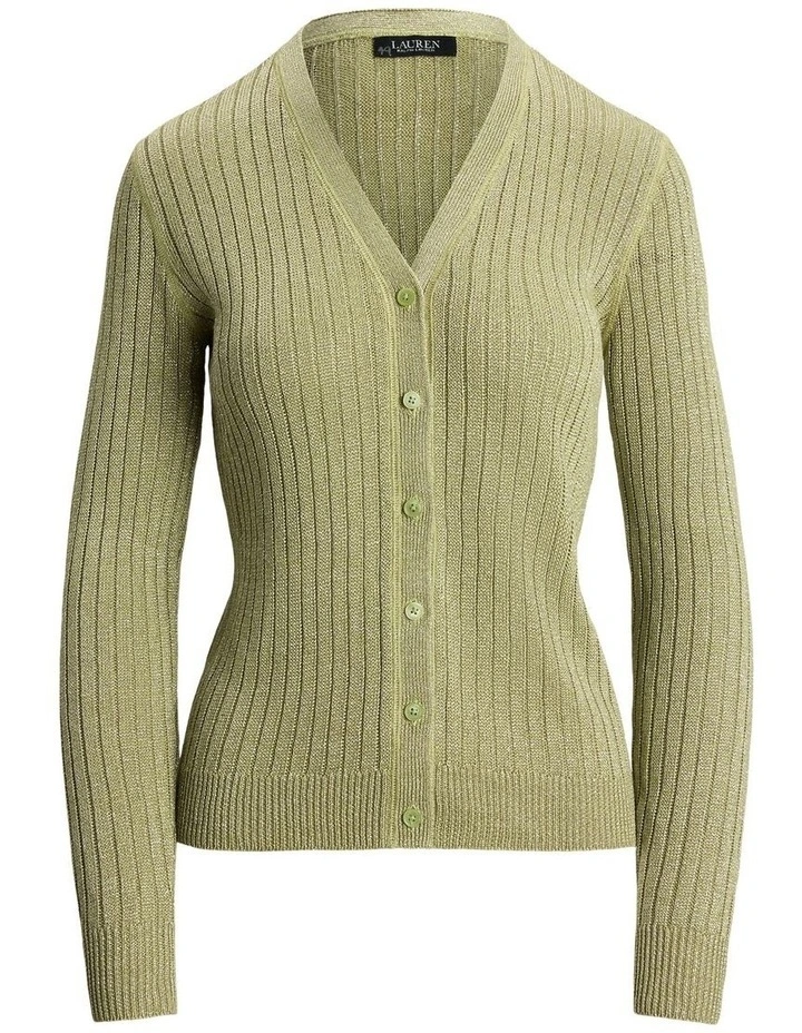 Metallic Linen-Blend Rib-Knit Cardigan image 4
