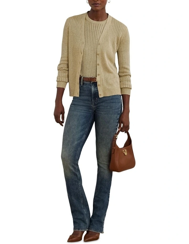 Metallic Linen-Blend Rib-Knit Cardigan image 3
