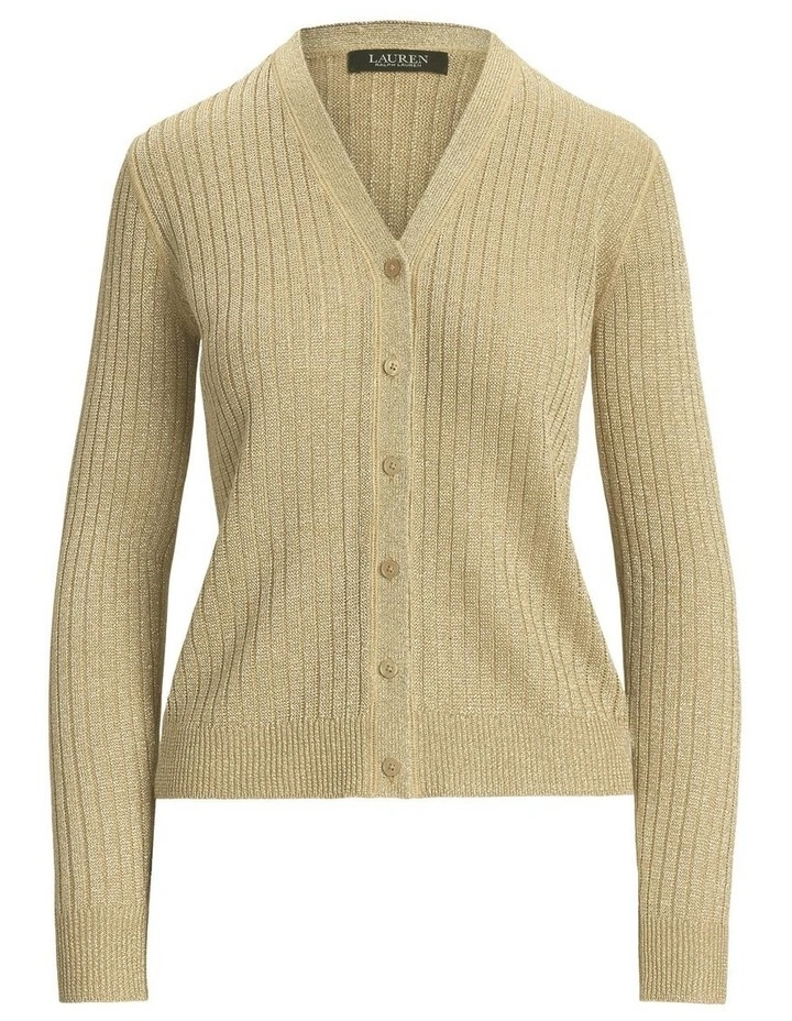 Metallic Linen-Blend Rib-Knit Cardigan image 4