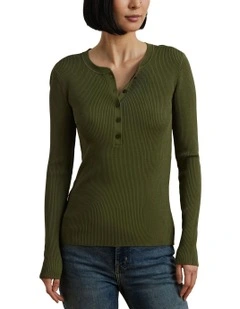 Rib-Knit Henley Sweater