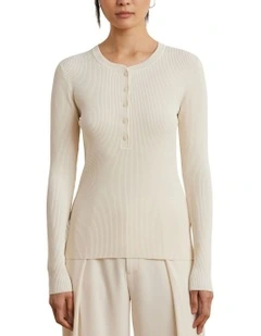 Rib-Knit Henley Sweater