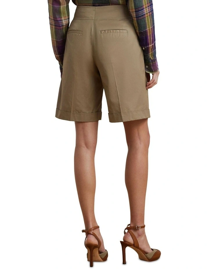 Buckle-Trim Pleated Cotton Twill Short image 2