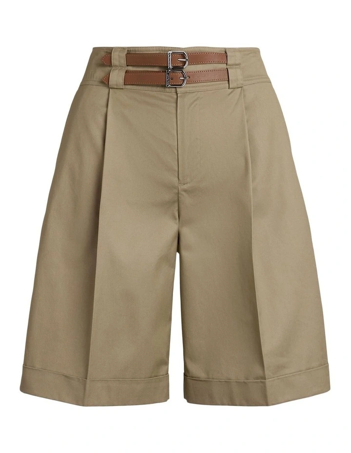 Buckle-Trim Pleated Cotton Twill Short image 4