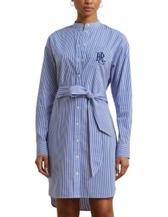 Striped Belted Broadcloth Shirtdress