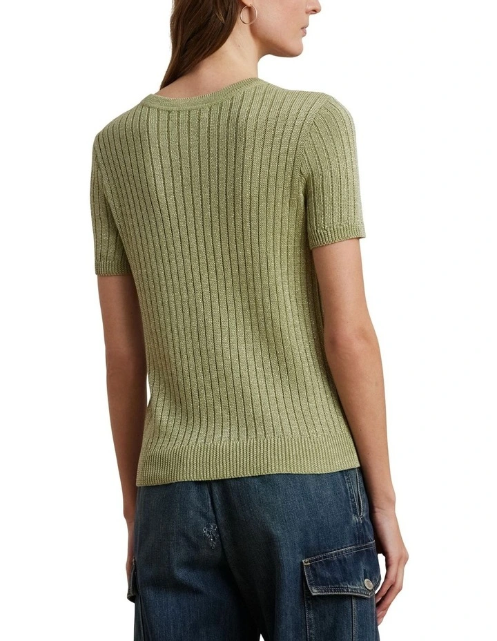 Metallic Rib-Knit Short-Sleeve Sweater image 2