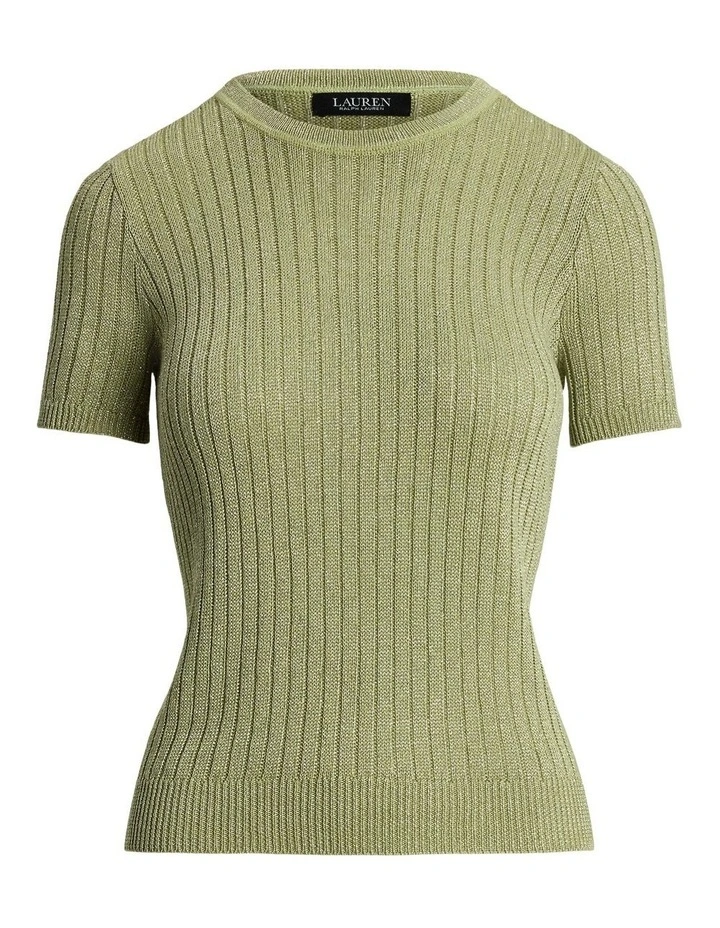 Metallic Rib-Knit Short-Sleeve Sweater image 4