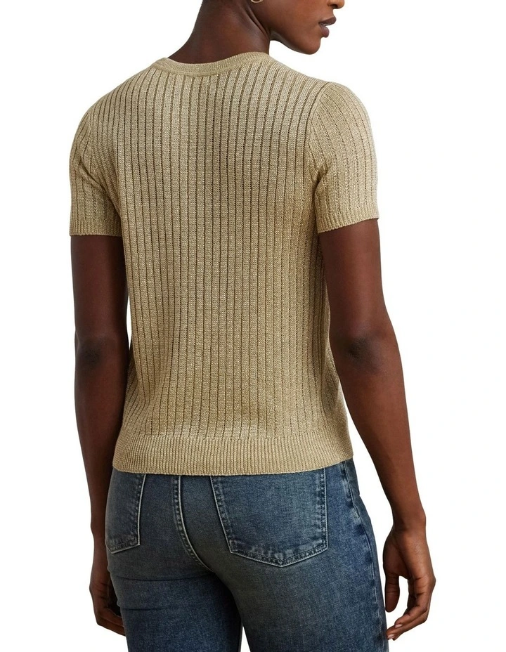Metallic Rib-Knit Short-Sleeve Sweater image 2