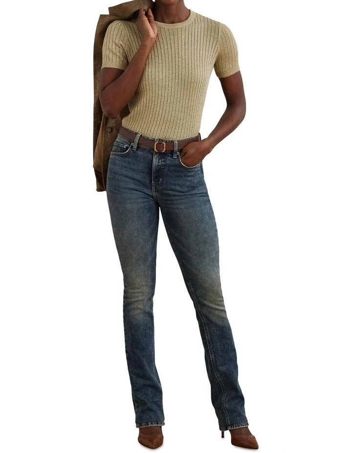 Metallic Rib-Knit Short-Sleeve Sweater image 3