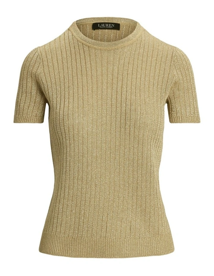 Metallic Rib-Knit Short-Sleeve Sweater image 4
