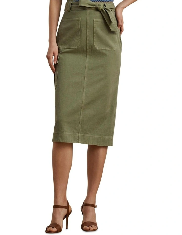 Belted Cotton Twill Pencil Skirt image 1