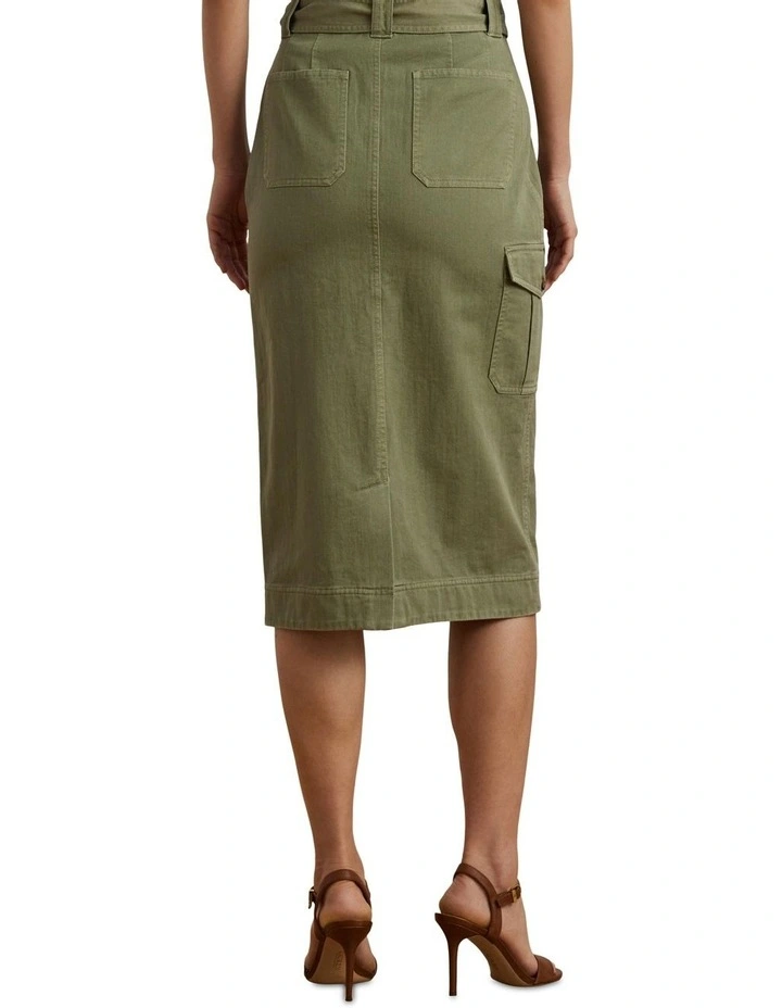 Belted Cotton Twill Pencil Skirt image 2