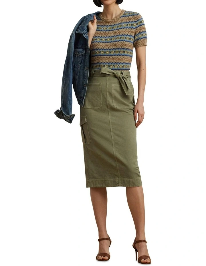 Belted Cotton Twill Pencil Skirt image 3