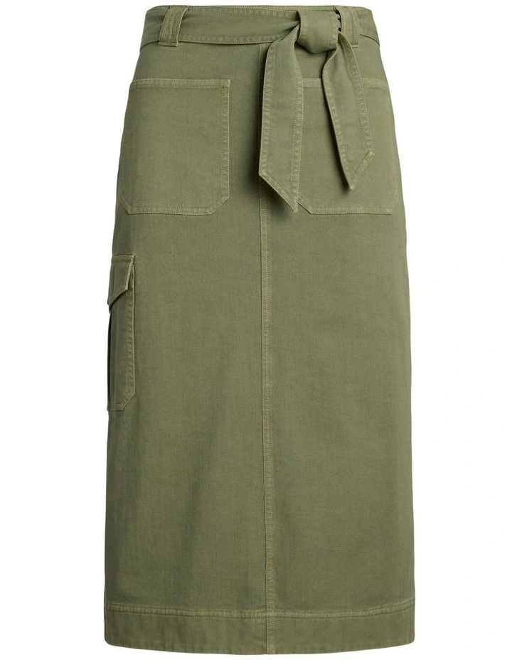 Belted Cotton Twill Pencil Skirt image 4