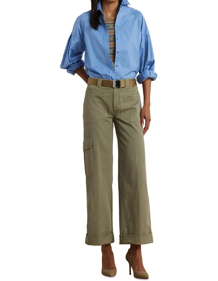 Pleated Cotton Twill Wide-Leg Cargo Pant image 3