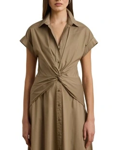 Twist-Front Cotton-Blend Shirtdress