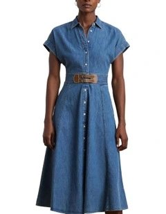 Buckle-Trim Denim Shirtdress
