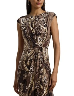 Paisley Stretch Jersey Tie-Front Dress