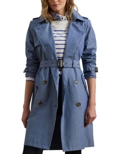 Double-Breasted Chambray Trench Coat