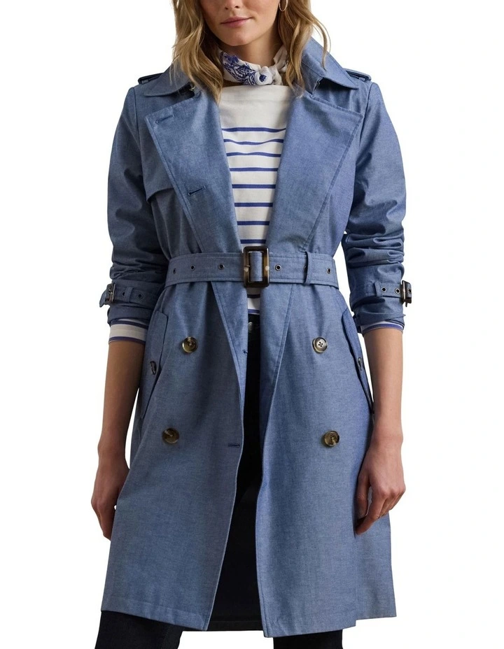 Double-Breasted Chambray Trench Coat image 1