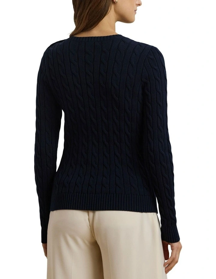 Button-Trim Cable-Knit Cotton Sweater in Blue image 2