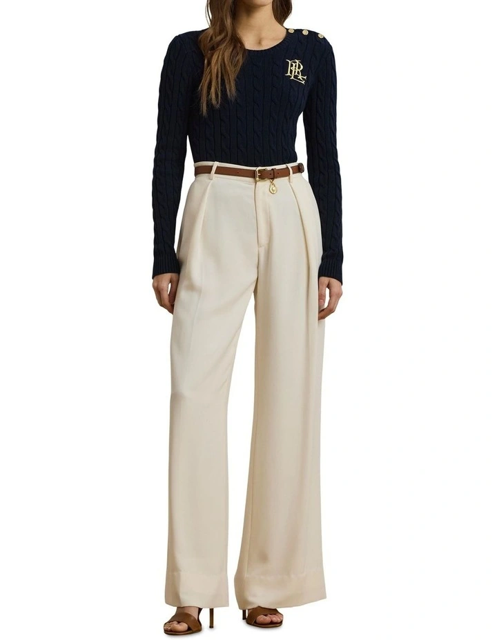 Button-Trim Cable-Knit Cotton Sweater in Blue image 3