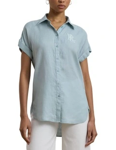 Linen Short-Sleeve Shirt in Blue