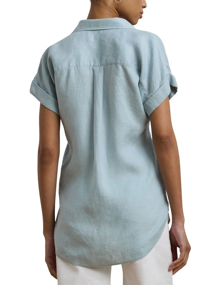 Linen Short-Sleeve Shirt in Blue image 2