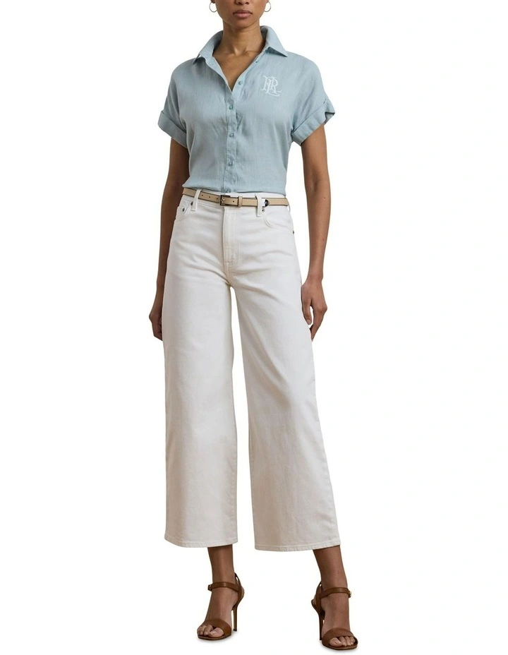 Linen Short-Sleeve Shirt in Blue image 3