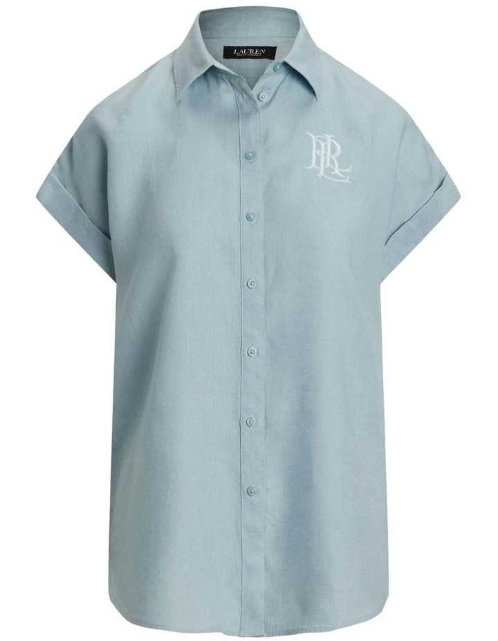 Linen Short-Sleeve Shirt in Blue image 4