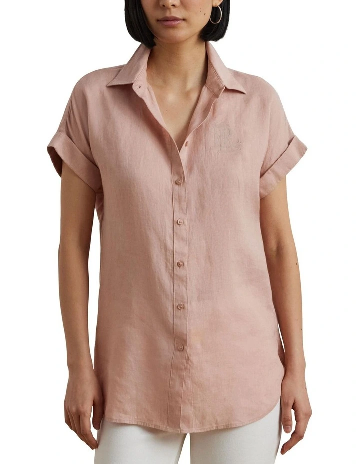 Linen Short-Sleeve Shirt in Pink image 1
