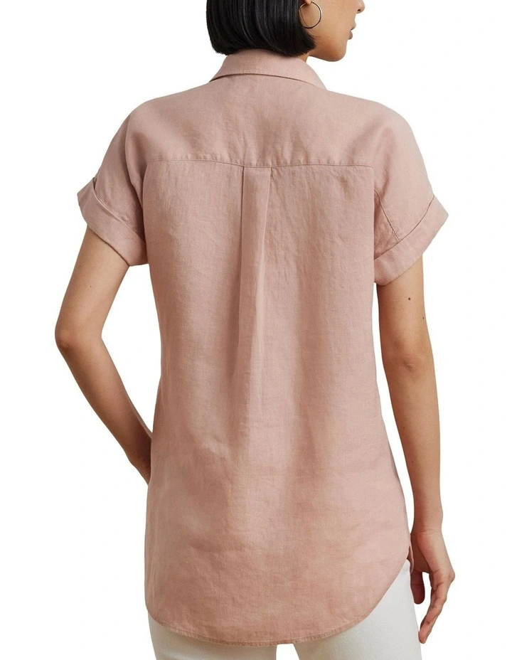 Linen Short-Sleeve Shirt in Pink image 2