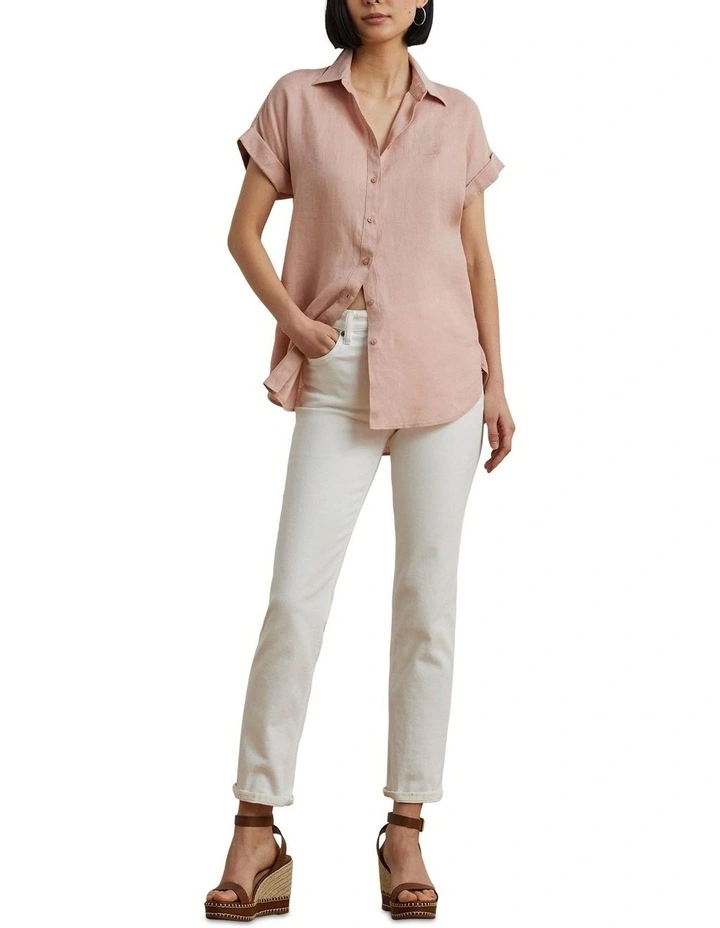 Linen Short-Sleeve Shirt in Pink image 3