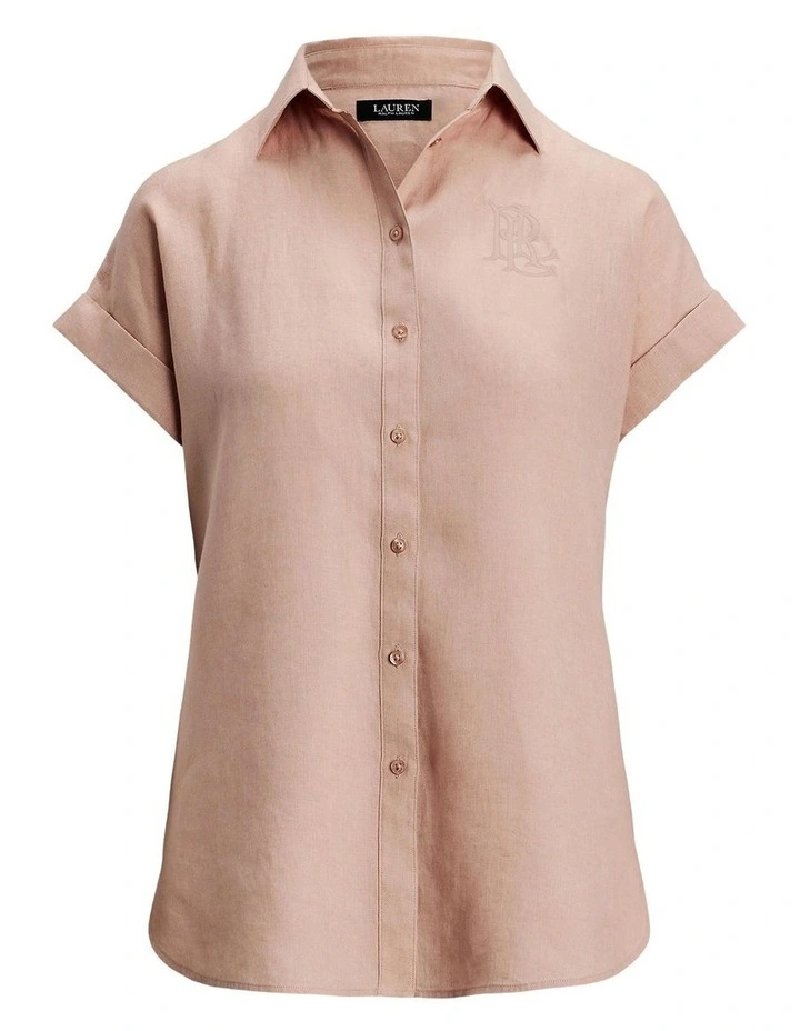 Linen Short-Sleeve Shirt in Pink image 4