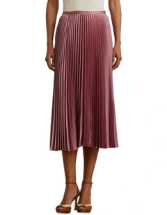 Pleated Satin Charmeuse Skirt in Pink