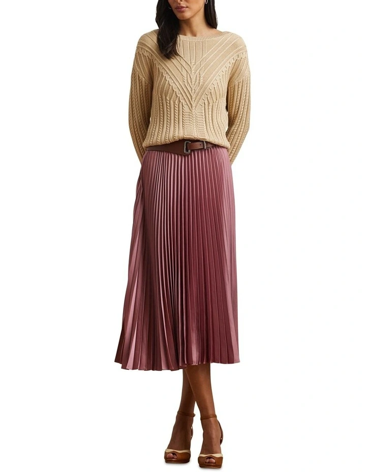 Pleated Satin Charmeuse Skirt in Pink image 3
